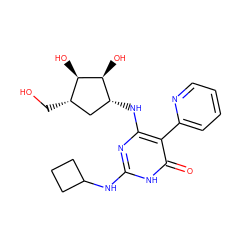 O=c1[nH]c(NC2CCC2)nc(N[C@@H]2C[C@H](CO)[C@@H](O)[C@H]2O)c1-c1ccccn1 ZINC000205762806