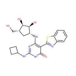 O=c1[nH]c(NC2CCC2)nc(N[C@@H]2C[C@H](CO)[C@@H](O)[C@H]2O)c1-c1nc2ccccc2s1 ZINC001772574256