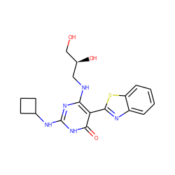 O=c1[nH]c(NC2CCC2)nc(NC[C@H](O)CO)c1-c1nc2ccccc2s1 ZINC001772655929