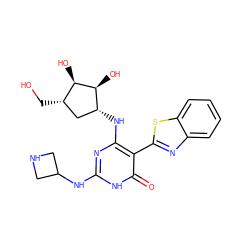 O=c1[nH]c(NC2CNC2)nc(N[C@@H]2C[C@H](CO)[C@@H](O)[C@H]2O)c1-c1nc2ccccc2s1 ZINC001772611830