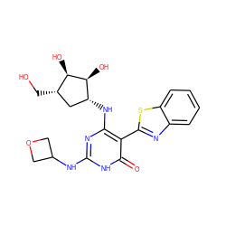 O=c1[nH]c(NC2COC2)nc(N[C@@H]2C[C@H](CO)[C@@H](O)[C@H]2O)c1-c1nc2ccccc2s1 ZINC001772602847