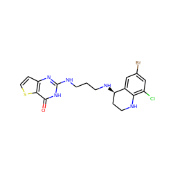 O=c1[nH]c(NCCCN[C@@H]2CCNc3c(Cl)cc(Br)cc32)nc2ccsc12 ZINC000028337803