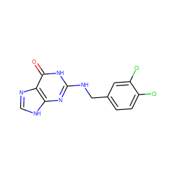 O=c1[nH]c(NCc2ccc(Cl)c(Cl)c2)nc2[nH]cnc12 ZINC000005117079