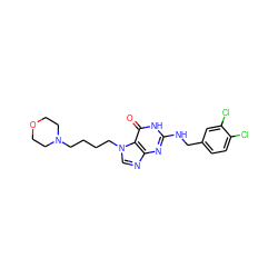 O=c1[nH]c(NCc2ccc(Cl)c(Cl)c2)nc2ncn(CCCCN3CCOCC3)c12 ZINC000028338482