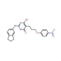 O=c1[nH]c(Nc2ccc3c(c2)CCC3)nc(O)c1CCCOc1ccc([N+](=O)[O-])cc1 ZINC000028570332