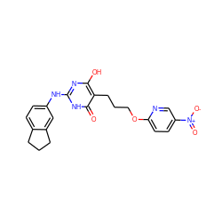 O=c1[nH]c(Nc2ccc3c(c2)CCC3)nc(O)c1CCCOc1ccc([N+](=O)[O-])cn1 ZINC000028568708