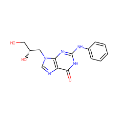 O=c1[nH]c(Nc2ccccc2)nc2c1ncn2C[C@H](O)CO ZINC000013740076