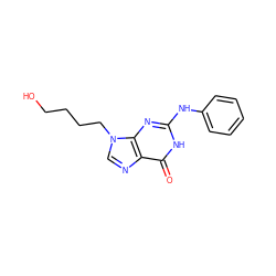 O=c1[nH]c(Nc2ccccc2)nc2c1ncn2CCCCO ZINC000001540304