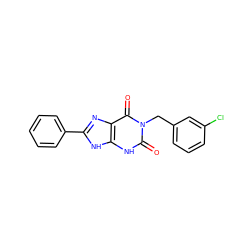 O=c1[nH]c2[nH]c(-c3ccccc3)nc2c(=O)n1Cc1cccc(Cl)c1 ZINC000013833546