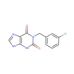 O=c1[nH]c2[nH]cnc2c(=O)n1Cc1cccc(Cl)c1 ZINC000013833536