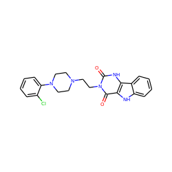 O=c1[nH]c2c([nH]c3ccccc32)c(=O)n1CCN1CCN(c2ccccc2Cl)CC1 ZINC000013523205