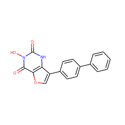 O=c1[nH]c2c(-c3ccc(-c4ccccc4)cc3)coc2c(=O)n1O ZINC000028368554