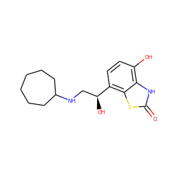 O=c1[nH]c2c(O)ccc([C@@H](O)CNC3CCCCCC3)c2s1 ZINC000058575353