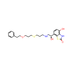 O=c1[nH]c2c(O)ccc([C@@H](O)CNCCCSCCCOCCc3ccccc3)c2s1 ZINC000034894744