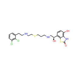 O=c1[nH]c2c(O)ccc([C@@H](O)CNCCCSCCNCCc3cccc(Cl)c3Cl)c2s1 ZINC000034946553