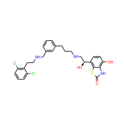 O=c1[nH]c2c(O)ccc([C@@H](O)CNCCCc3cccc(CNCCc4c(Cl)cccc4Cl)c3)c2s1 ZINC000073198217