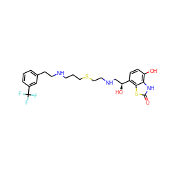 O=c1[nH]c2c(O)ccc([C@@H](O)CNCCSCCCNCCc3cccc(C(F)(F)F)c3)c2s1 ZINC000034946179