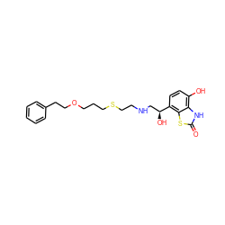 O=c1[nH]c2c(O)ccc([C@@H](O)CNCCSCCCOCCc3ccccc3)c2s1 ZINC000034946053