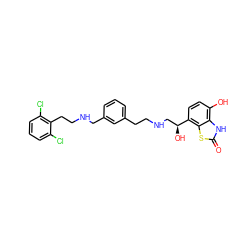 O=c1[nH]c2c(O)ccc([C@@H](O)CNCCc3cccc(CNCCc4c(Cl)cccc4Cl)c3)c2s1 ZINC000082155695