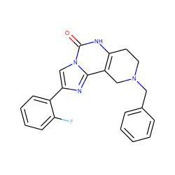 O=c1[nH]c2c(c3nc(-c4ccccc4F)cn13)CN(Cc1ccccc1)CC2 ZINC000013492012