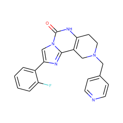 O=c1[nH]c2c(c3nc(-c4ccccc4F)cn13)CN(Cc1ccncc1)CC2 ZINC000100048503