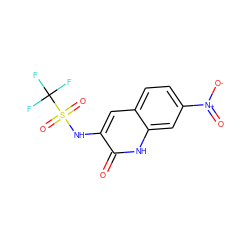 O=c1[nH]c2cc([N+](=O)[O-])ccc2cc1NS(=O)(=O)C(F)(F)F ZINC000001483136