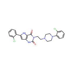 O=c1[nH]c2cc(-c3ccccc3Cl)[nH]c2c(=O)n1CCN1CCN(c2ccccc2Cl)CC1 ZINC000013641889