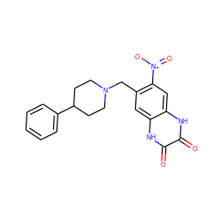 O=c1[nH]c2cc(CN3CCC(c4ccccc4)CC3)c([N+](=O)[O-])cc2[nH]c1=O ZINC000027762782