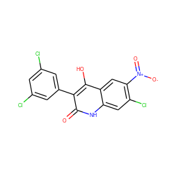 O=c1[nH]c2cc(Cl)c([N+](=O)[O-])cc2c(O)c1-c1cc(Cl)cc(Cl)c1 ZINC000036185268