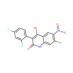 O=c1[nH]c2cc(Cl)c([N+](=O)[O-])cc2c(O)c1-c1ccc(F)cc1F ZINC000036185250