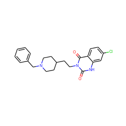 O=c1[nH]c2cc(Cl)ccc2c(=O)n1CCC1CCN(Cc2ccccc2)CC1 ZINC000003814236