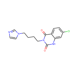 O=c1[nH]c2cc(Cl)ccc2c(=O)n1CCCCn1ccnc1 ZINC000026382817