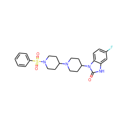 O=c1[nH]c2cc(F)ccc2n1C1CCN(C2CCN(S(=O)(=O)c3ccccc3)CC2)CC1 ZINC000040943333