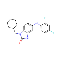 O=c1[nH]c2cc(Nc3ccc(F)cc3F)ccc2n1CC1CCCCC1 ZINC000003986794