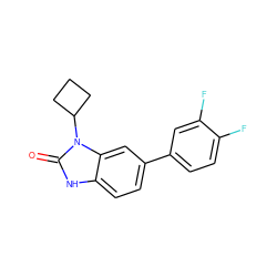 O=c1[nH]c2ccc(-c3ccc(F)c(F)c3)cc2n1C1CCC1 ZINC000028463710