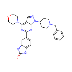 O=c1[nH]c2ccc(-c3nc(N4CCOCC4)c4cnn(C5CCN(Cc6ccccc6)CC5)c4n3)cc2[nH]1 ZINC000045302534