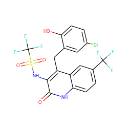 O=c1[nH]c2ccc(C(F)(F)F)cc2c(Cc2cc(Cl)ccc2O)c1NS(=O)(=O)C(F)(F)F ZINC000029345597