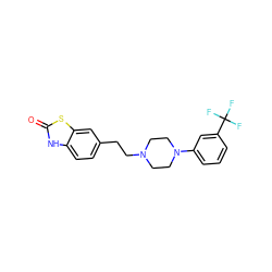 O=c1[nH]c2ccc(CCN3CCN(c4cccc(C(F)(F)F)c4)CC3)cc2s1 ZINC000000604739