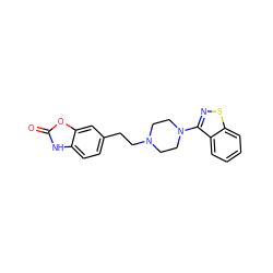 O=c1[nH]c2ccc(CCN3CCN(c4nsc5ccccc45)CC3)cc2o1 ZINC000040791460