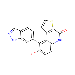 O=c1[nH]c2ccc(O)c(-c3ccc4cn[nH]c4c3)c2c2ccsc12 ZINC000165951635