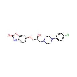 O=c1[nH]c2ccc(OC[C@@H](O)CN3CCN(c4ccc(Cl)cc4)CC3)cc2o1 ZINC000116133008