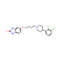 O=c1[nH]c2ccc(OCCCCN3CCC(c4cccc(Cl)c4Cl)CC3)cc2[nH]1 ZINC000095553126