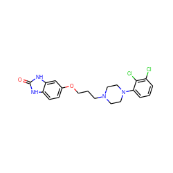 O=c1[nH]c2ccc(OCCCN3CCN(c4cccc(Cl)c4Cl)CC3)cc2[nH]1 ZINC000199980111