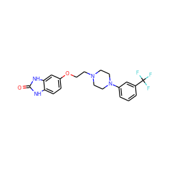 O=c1[nH]c2ccc(OCCN3CCN(c4cccc(C(F)(F)F)c4)CC3)cc2[nH]1 ZINC000098084589