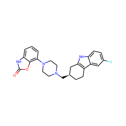 O=c1[nH]c2cccc(N3CCN(C[C@@H]4CCc5c([nH]c6ccc(F)cc56)C4)CC3)c2o1 ZINC000045253086