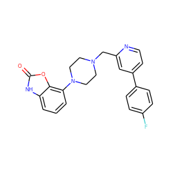 O=c1[nH]c2cccc(N3CCN(Cc4cc(-c5ccc(F)cc5)ccn4)CC3)c2o1 ZINC000026399124