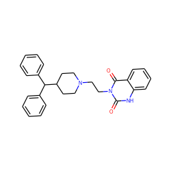 O=c1[nH]c2ccccc2c(=O)n1CCN1CCC(C(c2ccccc2)c2ccccc2)CC1 ZINC000013740944