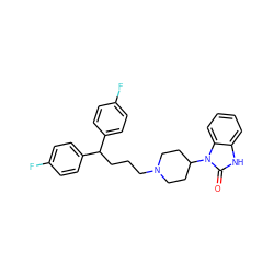 O=c1[nH]c2ccccc2n1C1CCN(CCCC(c2ccc(F)cc2)c2ccc(F)cc2)CC1 ZINC000004175630