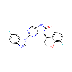 O=c1[nH]c2cnc(-n3cnc4ccc(F)cc43)nc2n1[C@@H]1CCOc2c(F)cccc21 ZINC000049090010