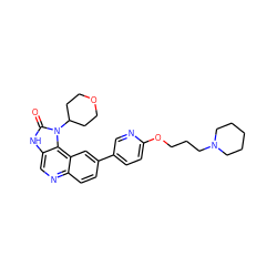 O=c1[nH]c2cnc3ccc(-c4ccc(OCCCN5CCCCC5)nc4)cc3c2n1C1CCOCC1 ZINC001772605104